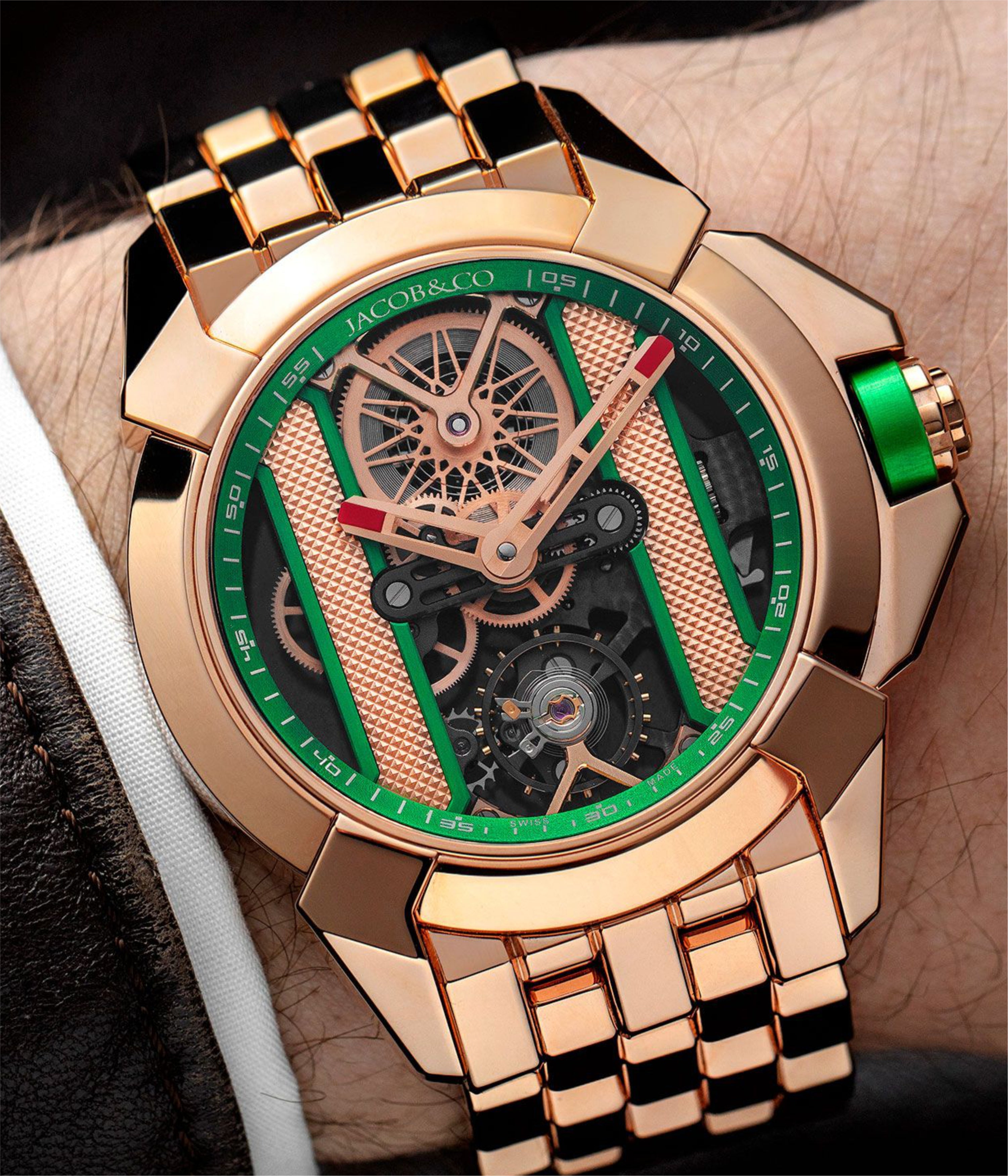 Jacob & Co. Epic X Bridges Rose Gold Bracelet (Green)