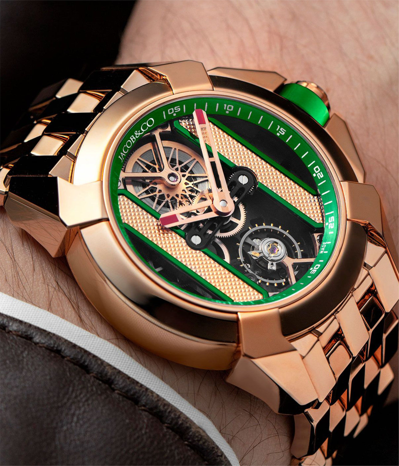 Jacob & Co. Epic X Bridges Rose Gold Bracelet (Green)